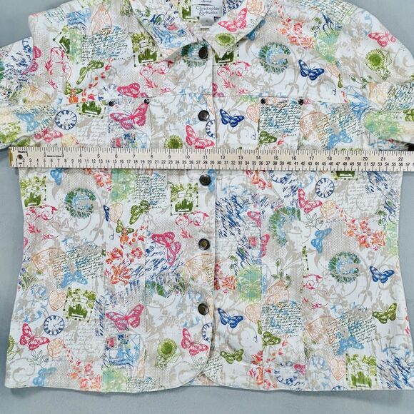 Christopher & Banks Jacket Women’s XL White Boho Cotton Pockets Butterfly Floral - Picture 6 of 13